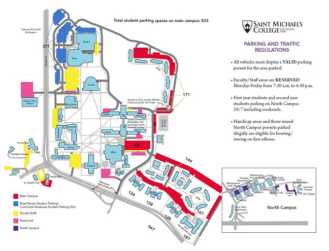 St Michaels College Campus Map Parking | Saint Michael's College