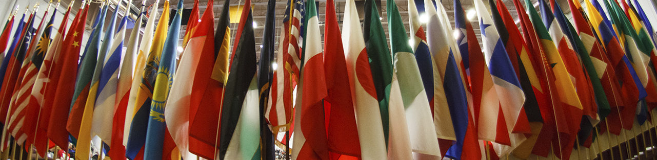Flags displayed at commencement at Saint Michael's College.
