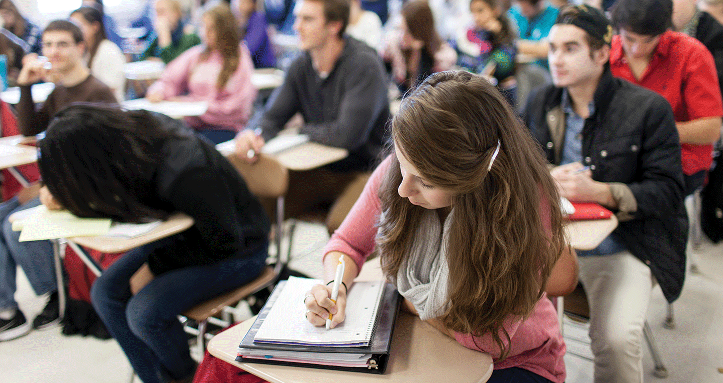 Students work in a classroom at Saint Michael's College
