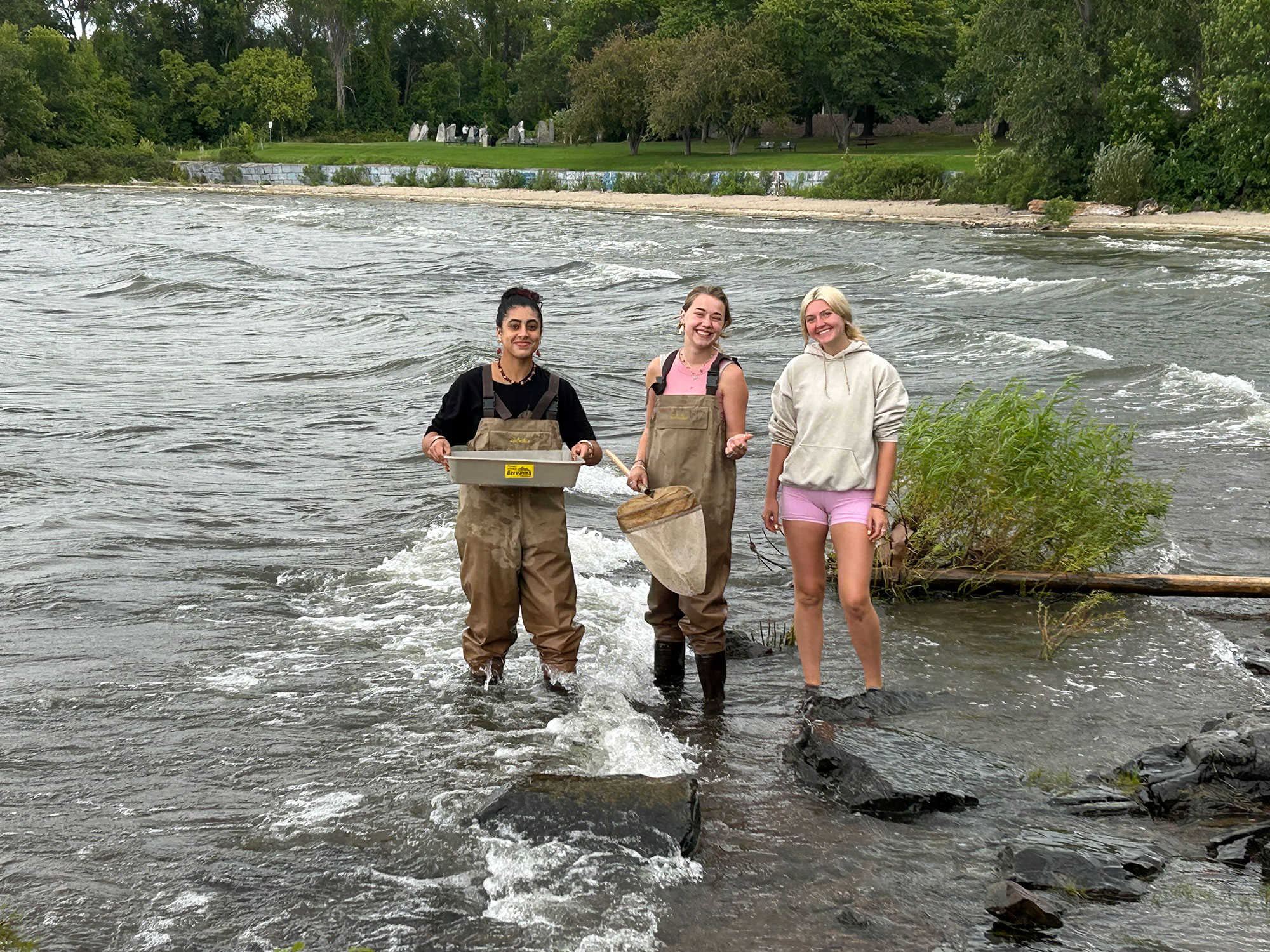 Saint Michael's College students work in Lake Champlain as part of an Aquatic and Marine Biology class.  