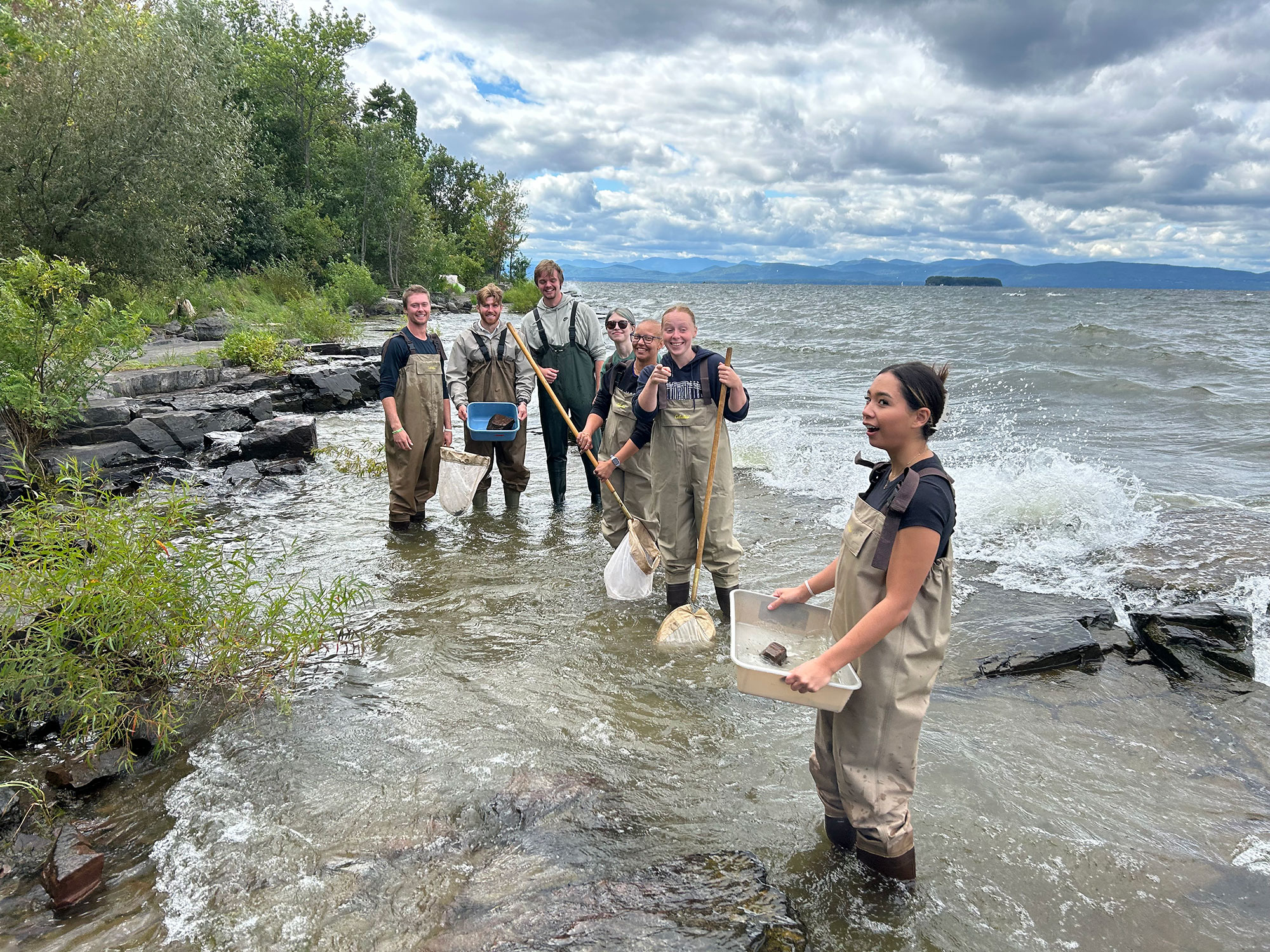 Saint Michael's College students work in Lake Champlain as part of an Aquatic and Marine Biology class.  