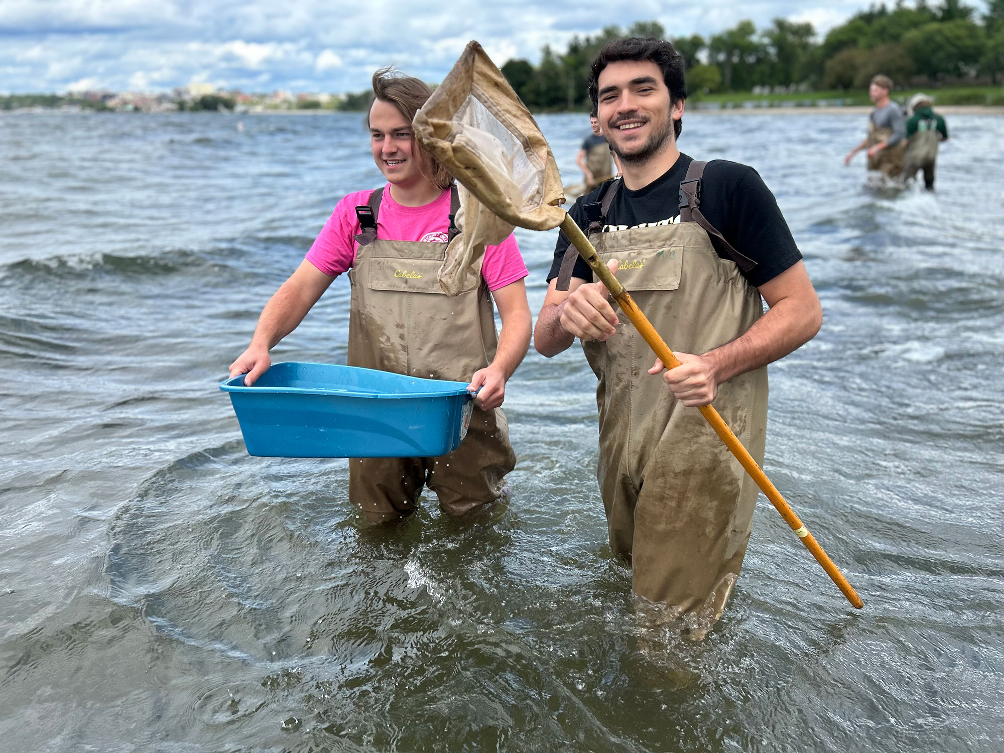 Saint Michael's College students work in Lake Champlain as part of an Aquatic and Marine Biology class.  
