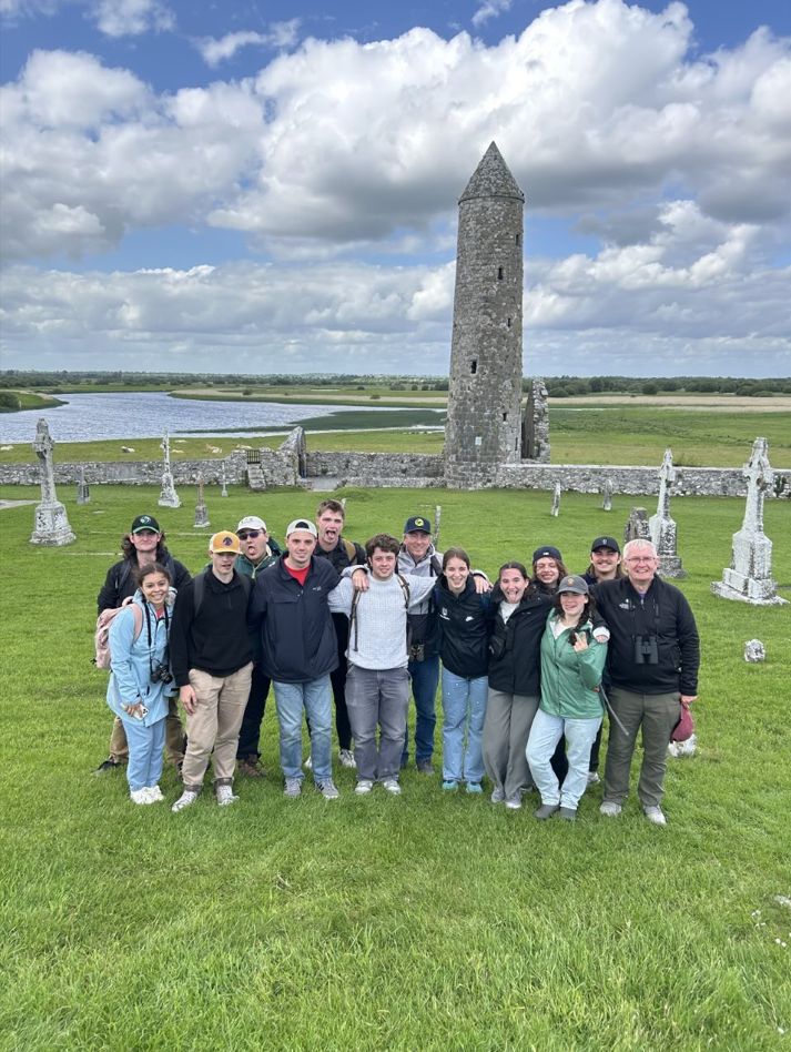 Students and Professors Declan McCabe and Paul Constantino pose for a photo in front of a site in Galway, Ireland, during an academic study trip in June 2025. (Photo courtesy of Declan McCabe)